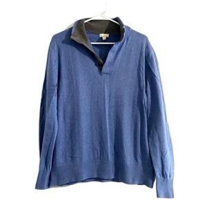 Gap Mens Cotton Cashmere Henley Sweater 1/4 Button Up Blue Preppy Size Medium